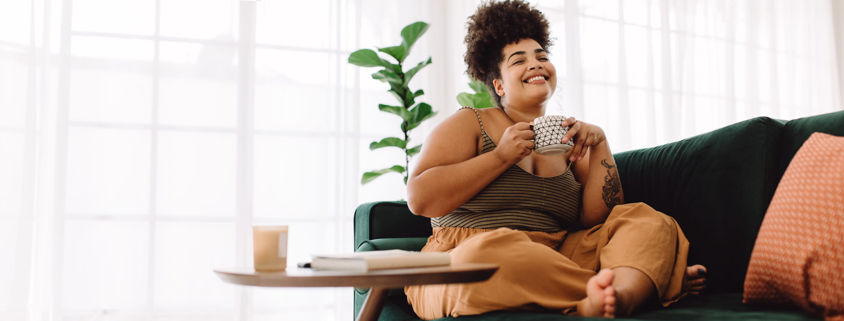 Smiling lady on couch